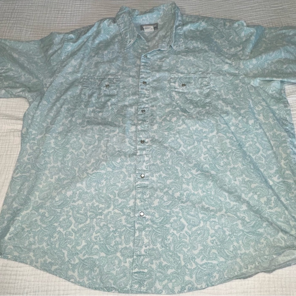 Wrangler Teal Paisley Casual Button Down‎ Shirt